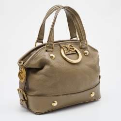 Pre Owned Dolce & Gabbana Olive Green Leather Baroque Logo Satchel