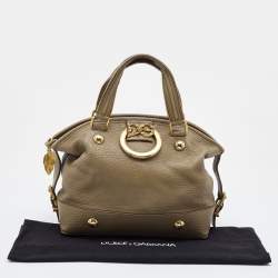 Pre Owned Dolce & Gabbana Olive Green Leather Baroque Logo Satchel