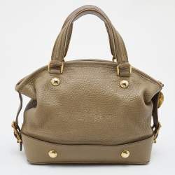 Pre Owned Dolce & Gabbana Olive Green Leather Baroque Logo Satchel