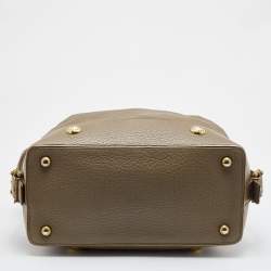 Pre Owned Dolce & Gabbana Olive Green Leather Baroque Logo Satchel
