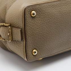 Pre Owned Dolce & Gabbana Olive Green Leather Baroque Logo Satchel
