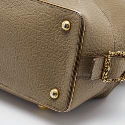 Pre Owned Dolce & Gabbana Olive Green Leather Baroque Logo Satchel