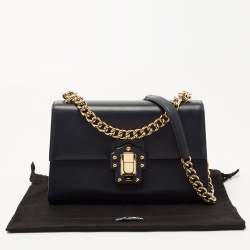 Dolce & Gabbana Navy Blue Leather Large Lucia Shoulder Bag