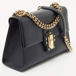 Dolce & Gabbana Navy Blue Leather Large Lucia Shoulder Bag