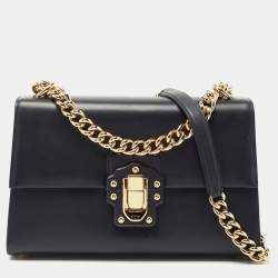 Dolce & Gabbana Navy Blue Leather Large Lucia Shoulder Bag