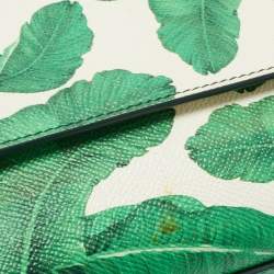 Pre Owned Dolce & Gabbana Green Banana Leaf Print Leather Small Miss Sicily Top Handle Bag