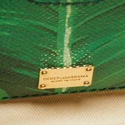 Pre Owned Dolce & Gabbana Green Banana Leaf Print Leather Small Miss Sicily Top Handle Bag