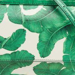 Pre Owned Dolce & Gabbana Green Banana Leaf Print Leather Small Miss Sicily Top Handle Bag