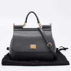Pre Owned Dolce & Gabbana Grey Leather Medium Miss Sicily Top Handle Bag