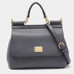 Dolce Gabbana Original Sicily Bag with Top Handle Black Leather Medium Size