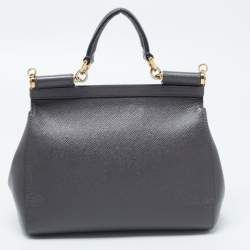 Pre Owned Dolce & Gabbana Grey Leather Medium Miss Sicily Top Handle Bag