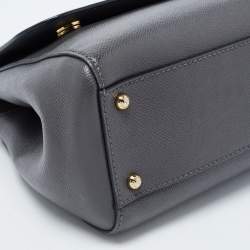 Pre Owned Dolce & Gabbana Grey Leather Medium Miss Sicily Top Handle Bag