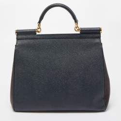 Dolce & Gabbana Dark Grey/Brown Leather Large Miss Sicily Top Handle Bag