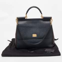 Dolce & Gabbana Dark Grey/Brown Leather Large Miss Sicily Top Handle Bag