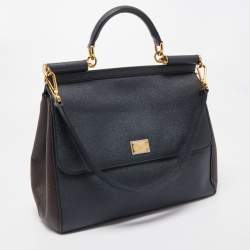 Dolce & Gabbana Dark Grey/Brown Leather Large Miss Sicily Top Handle Bag