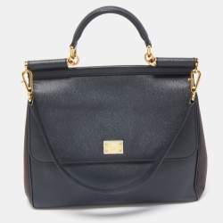 Dolce & Gabbana Dark Grey/Brown Leather Large Miss Sicily Top Handle Bag