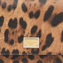 Pre Owned Dolce & Gabbana Brown Leopard Print Leather Dauphine Continental Wallet