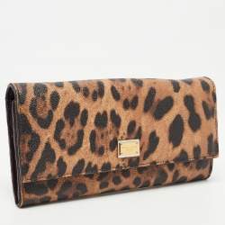 Pre Owned Dolce & Gabbana Brown Leopard Print Leather Dauphine Continental Wallet