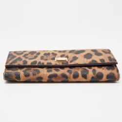 Pre Owned Dolce & Gabbana Brown Leopard Print Leather Dauphine Continental Wallet