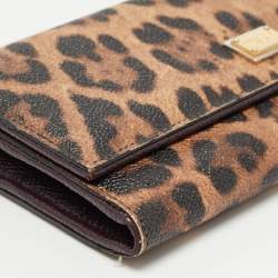 Pre Owned Dolce & Gabbana Brown Leopard Print Leather Dauphine Continental Wallet