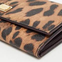 Pre Owned Dolce & Gabbana Brown Leopard Print Leather Dauphine Continental Wallet
