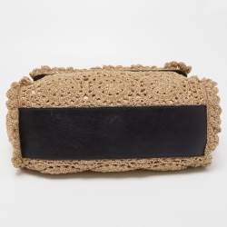 Pre Owned Dolce & Gabbana Gold Crochet Lurex Fabric Large Miss Sicily Top Handle Bag