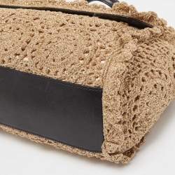 Pre Owned Dolce & Gabbana Gold Crochet Lurex Fabric Large Miss Sicily Top Handle Bag
