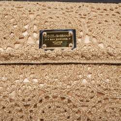 Pre Owned Dolce & Gabbana Gold Crochet Lurex Fabric Large Miss Sicily Top Handle Bag