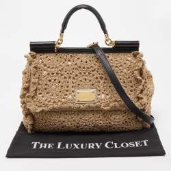 Pre Owned Dolce & Gabbana Gold Crochet Lurex Fabric Large Miss Sicily Top Handle Bag
