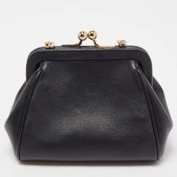 Pre Owned Dolce & Gabana Black Leather Kiss Lock Frame Chain Clutch