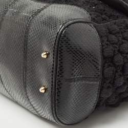 Pre Owned Dolce & Gabbana Black Crochet Fabric and Watersnake Large Miss Sicily Top Handle Bag