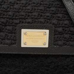 Pre Owned Dolce & Gabbana Black Crochet Fabric and Watersnake Large Miss Sicily Top Handle Bag