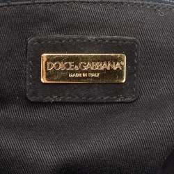 Pre Owned Dolce & Gabbana Black Crochet Fabric and Watersnake Large Miss Sicily Top Handle Bag