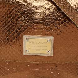 Pre Owned Dolce & Gabbana Bronze Python Leather Large Miss Sicily Top Handle Bag