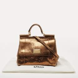 Pre Owned Dolce & Gabbana Bronze Python Leather Large Miss Sicily Top Handle Bag