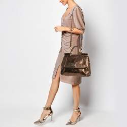 Pre Owned Dolce & Gabbana Bronze Python Leather Large Miss Sicily Top Handle Bag