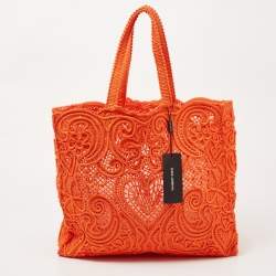 مملوكة مسبقًا Dolce & Gabbana Orange Crochet Beatrice Shopper Tote