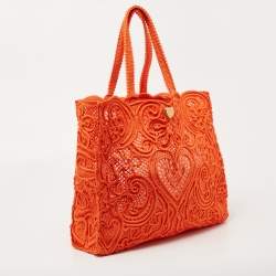 مملوكة مسبقً ا Dolce & Gabbana Orange Crochet Beatrice Shopper Tote
