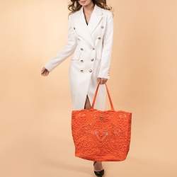 مملوكة مسبقًا Dolce & Gabbana Orange Crochet Beatrice Shopper Tote