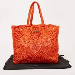 مملوكة مسبقًا Dolce & Gabbana Orange Crochet Beatrice Shopper Tote