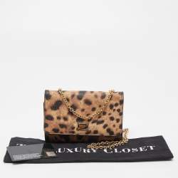 Pre Owned Dolce & Gabbana Brown Leopard Print Coated Canvas Trifold Wallet On Chain