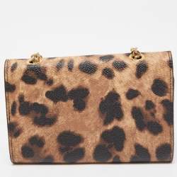 Pre Owned Dolce & Gabbana Brown Leopard Print Coated Canvas Trifold Wallet On Chain