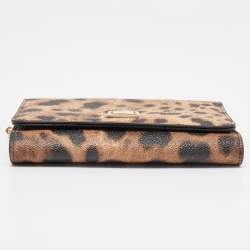 Pre Owned Dolce & Gabbana Brown Leopard Print Coated Canvas Trifold Wallet On Chain