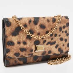 Pre Owned Dolce & Gabbana Brown Leopard Print Coated Canvas Trifold Wallet On Chain