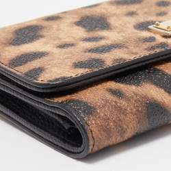 Pre Owned Dolce & Gabbana Brown Leopard Print Coated Canvas Trifold Wallet On Chain