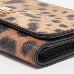 Pre Owned Dolce & Gabbana Brown Leopard Print Coated Canvas Trifold Wallet On Chain