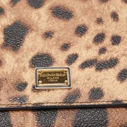 Pre Owned Dolce & Gabbana Brown Leopard Print Coated Canvas Trifold Wallet On Chain