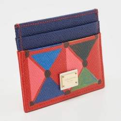 Pre Owned Dolce & Gabbana Red/Blue Printed Leather Card Holder
