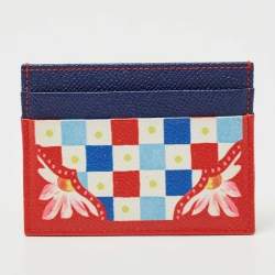 Pre Owned Dolce & Gabbana Red/Blue Printed Leather Card Holder