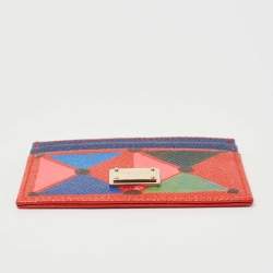 Pre Owned Dolce & Gabbana Red/Blue Printed Leather Card Holder